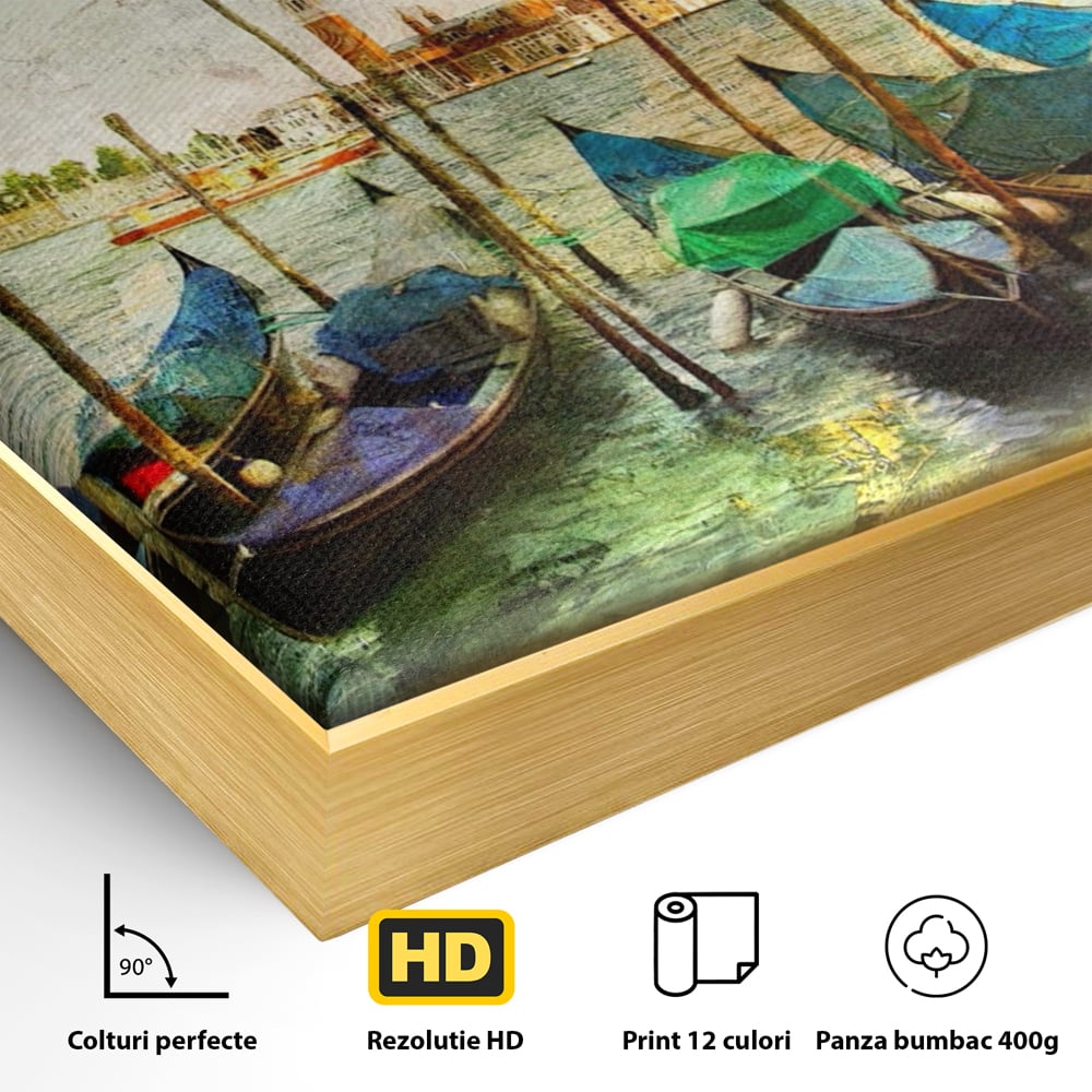 Tablou Canvas Premium LuxCanva® A1071, Barci In Port , Peisaj, Gondola, Mare, Culori Vibrante