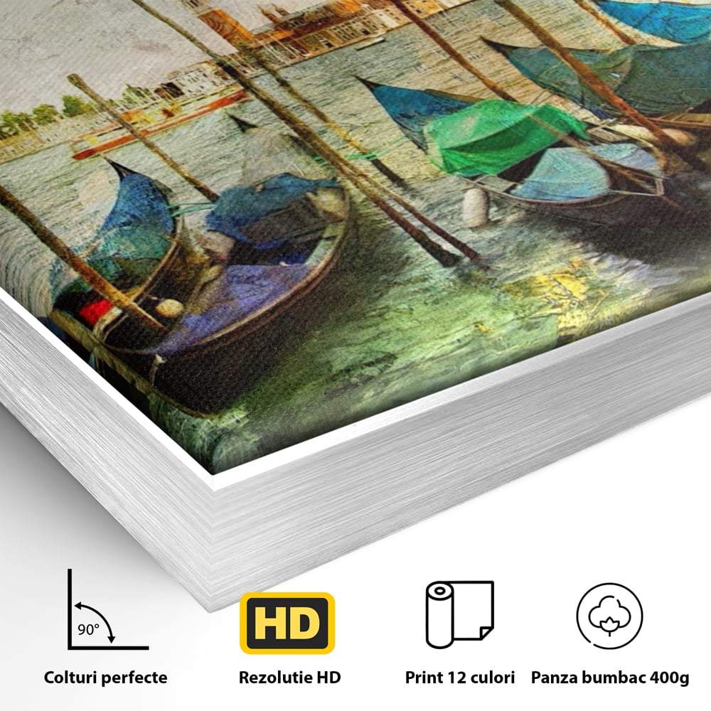 Tablou Canvas Premium LuxCanva® A1071, Barci In Port , Peisaj, Gondola, Mare, Culori Vibrante