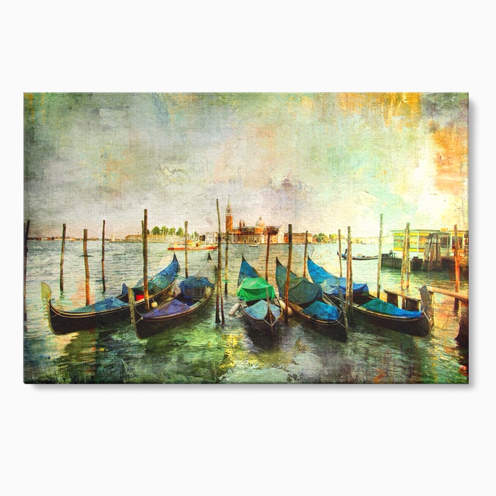 Tablou Canvas Premium LuxCanva® A1071, Barci In Port , Peisaj, Gondola, Mare, Culori Vibrante