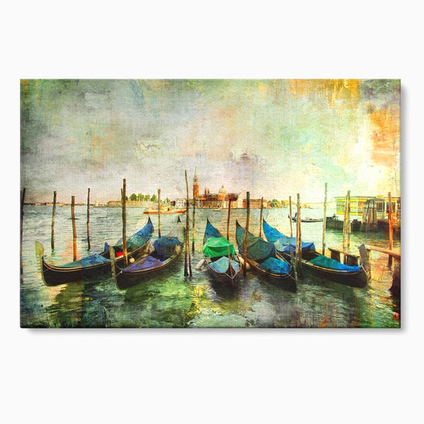 Tablou Canvas Premium LuxCanva® A1071, Barci In Port , Peisaj, Gondola, Mare, Culori Vibrante