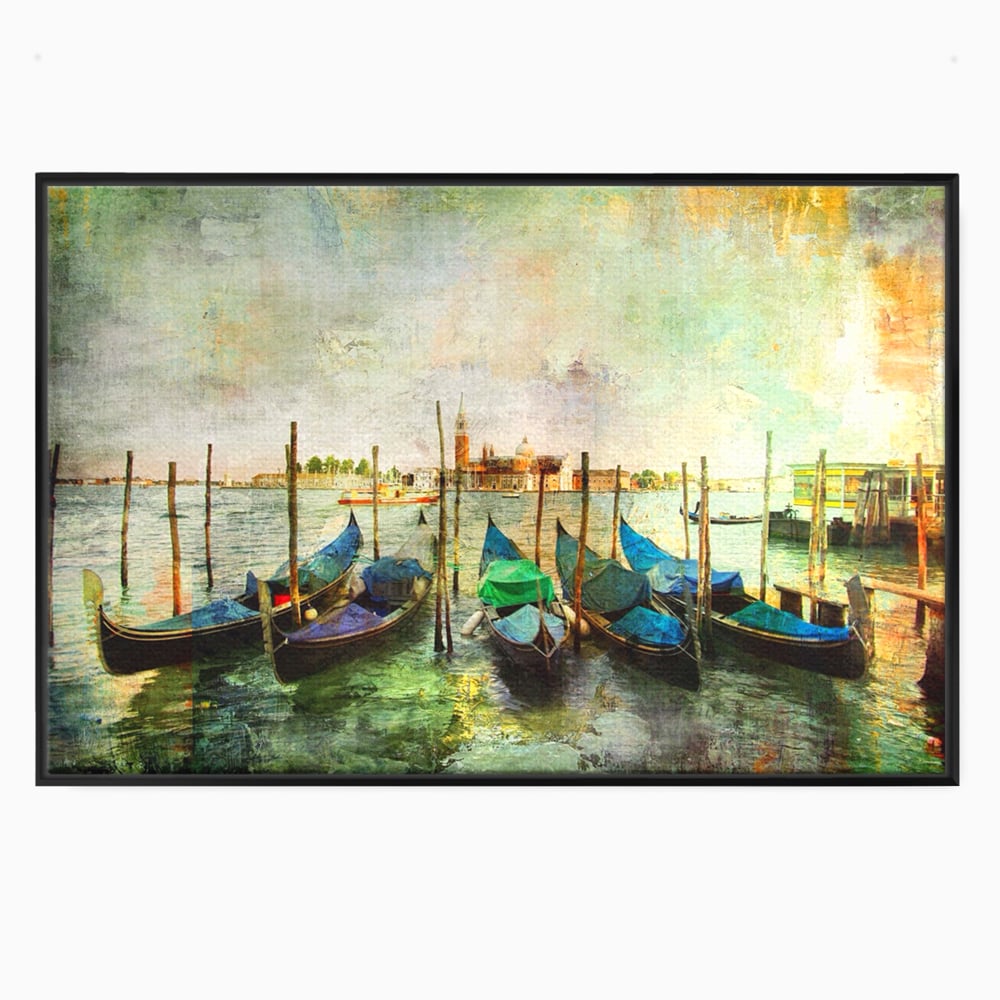 Tablou Canvas Premium LuxCanva® A1071, Barci In Port , Peisaj, Gondola, Mare, Culori Vibrante