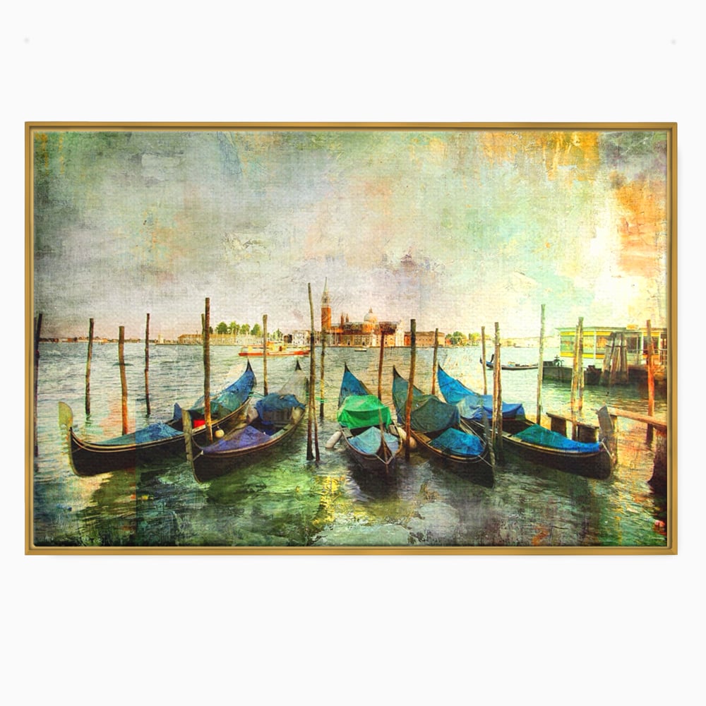 Tablou Canvas Premium LuxCanva® A1071, Barci In Port , Peisaj, Gondola, Mare, Culori Vibrante