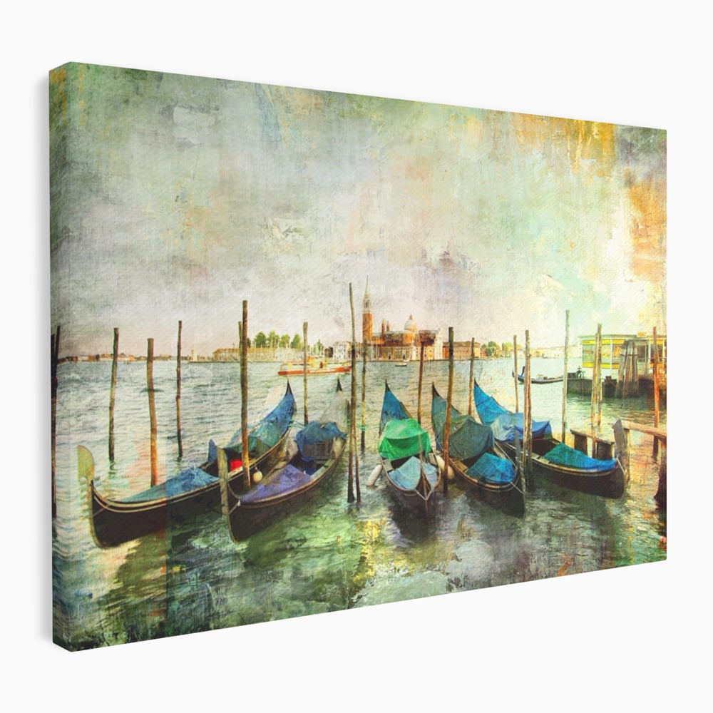 Tablou Canvas Premium LuxCanva® A1071, Barci In Port , Peisaj, Gondola, Mare, Culori Vibrante