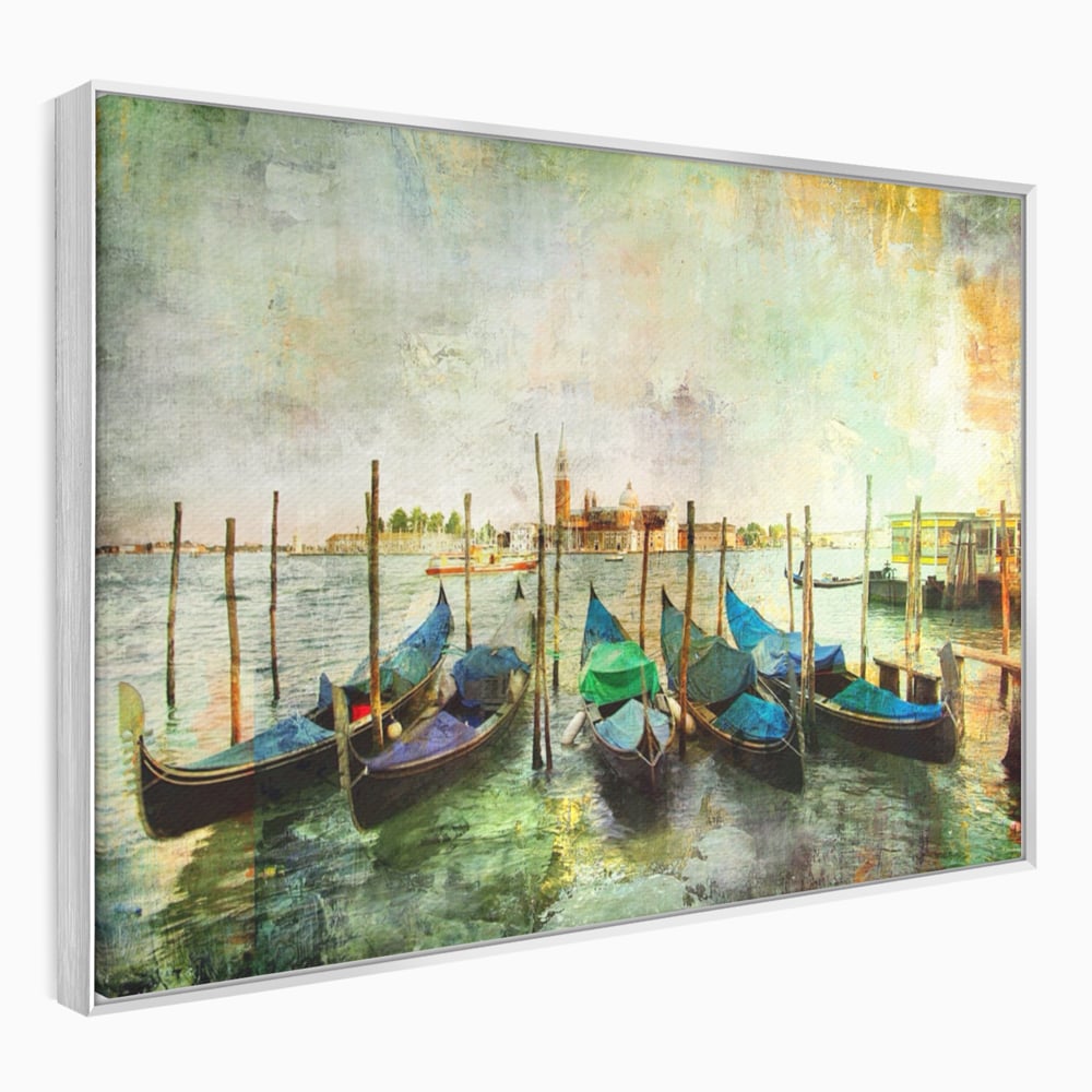 Tablou Canvas Premium LuxCanva® A1071, Barci In Port , Peisaj, Gondola, Mare, Culori Vibrante