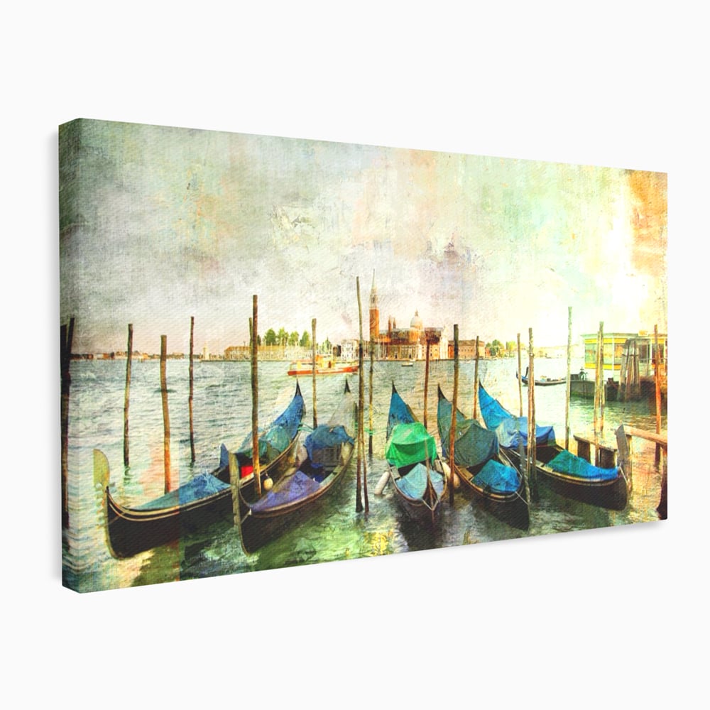 Tablou Canvas Premium LuxCanva® A1071, Barci In Port , Peisaj, Gondola, Mare, Culori Vibrante
