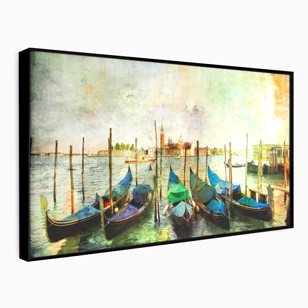 Tablou Canvas Premium LuxCanva® A1071, Barci In Port , Peisaj, Gondola, Mare, Culori Vibrante