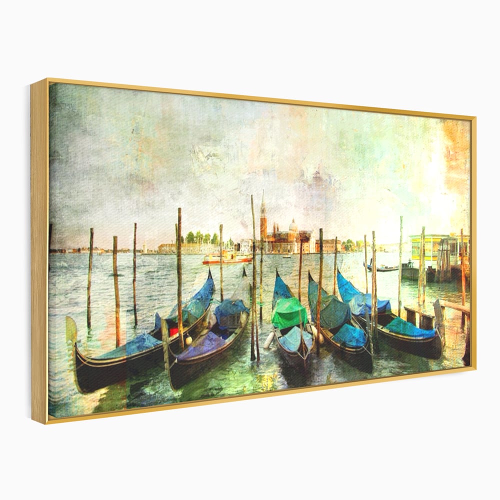 Tablou Canvas Premium LuxCanva® A1071, Barci In Port , Peisaj, Gondola, Mare, Culori Vibrante