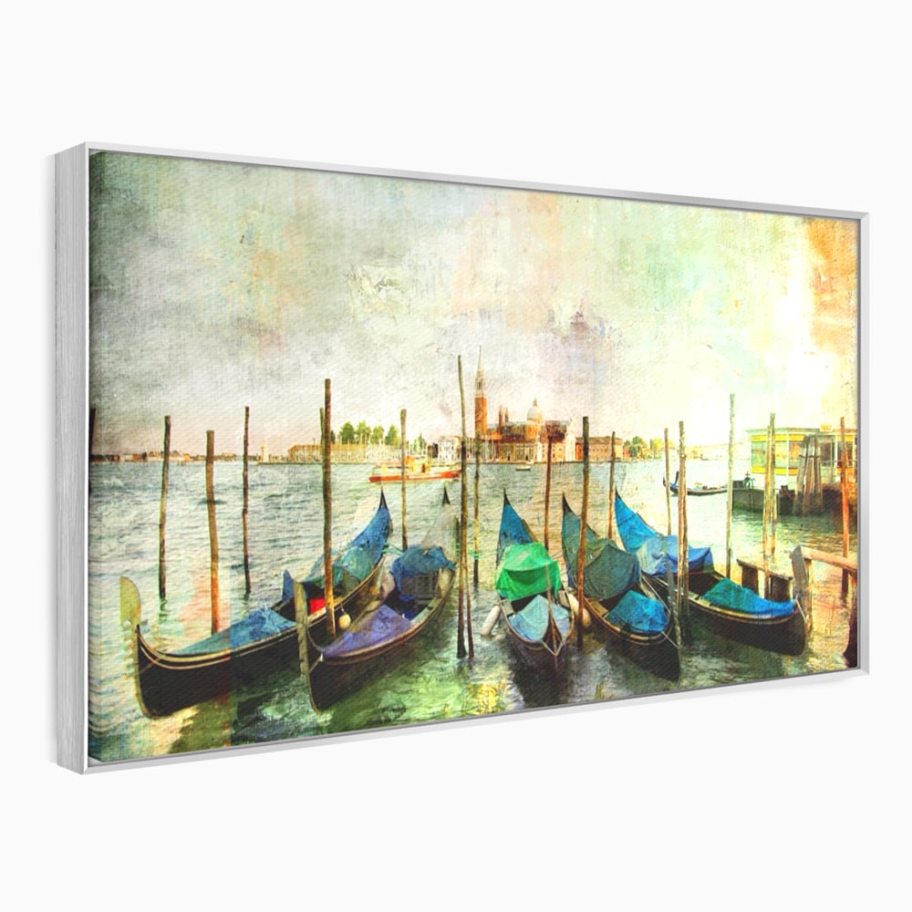 Tablou Canvas Premium LuxCanva® A1071, Barci In Port , Peisaj, Gondola, Mare, Culori Vibrante