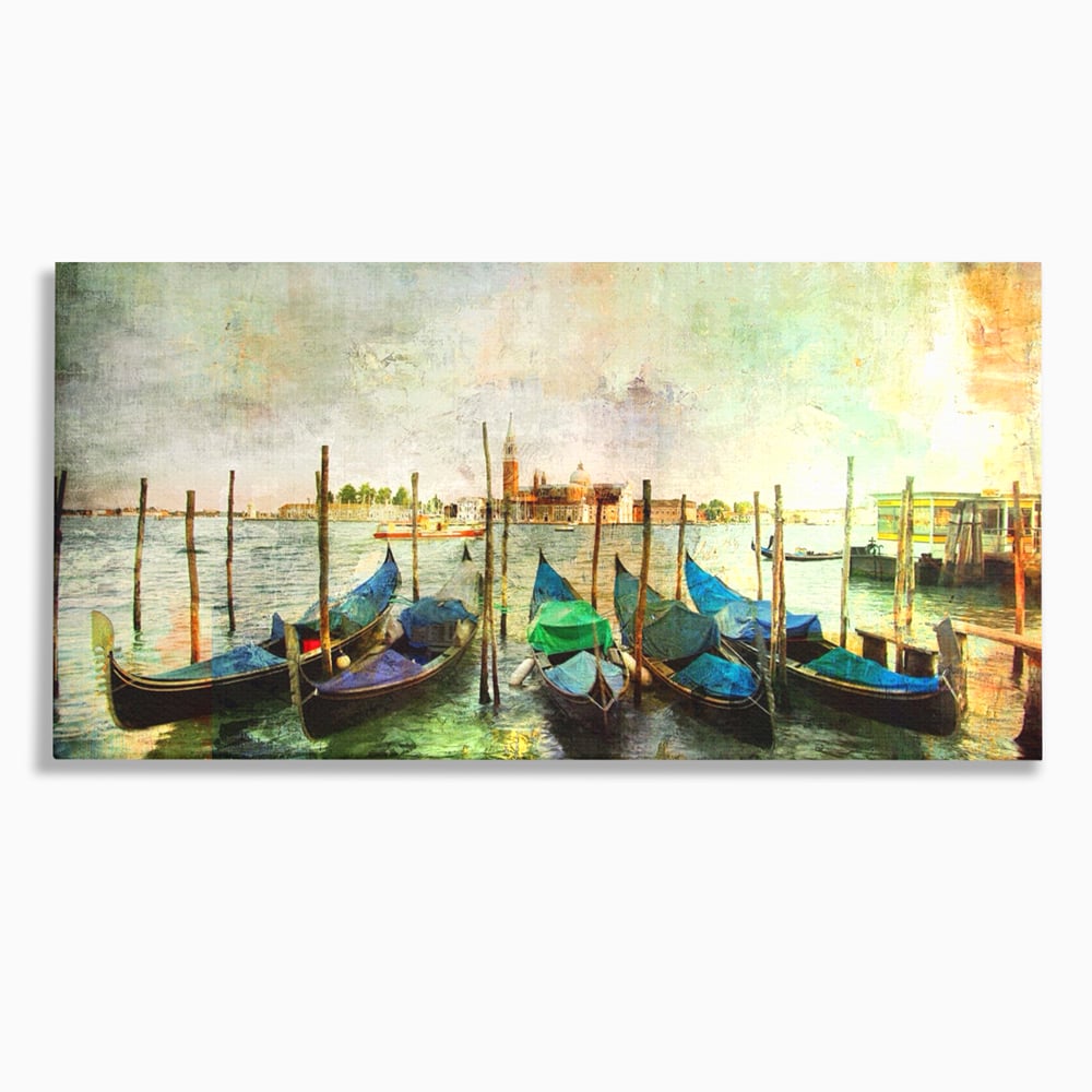 Tablou Canvas Premium LuxCanva® A1071, Barci In Port , Peisaj, Gondola, Mare, Culori Vibrante