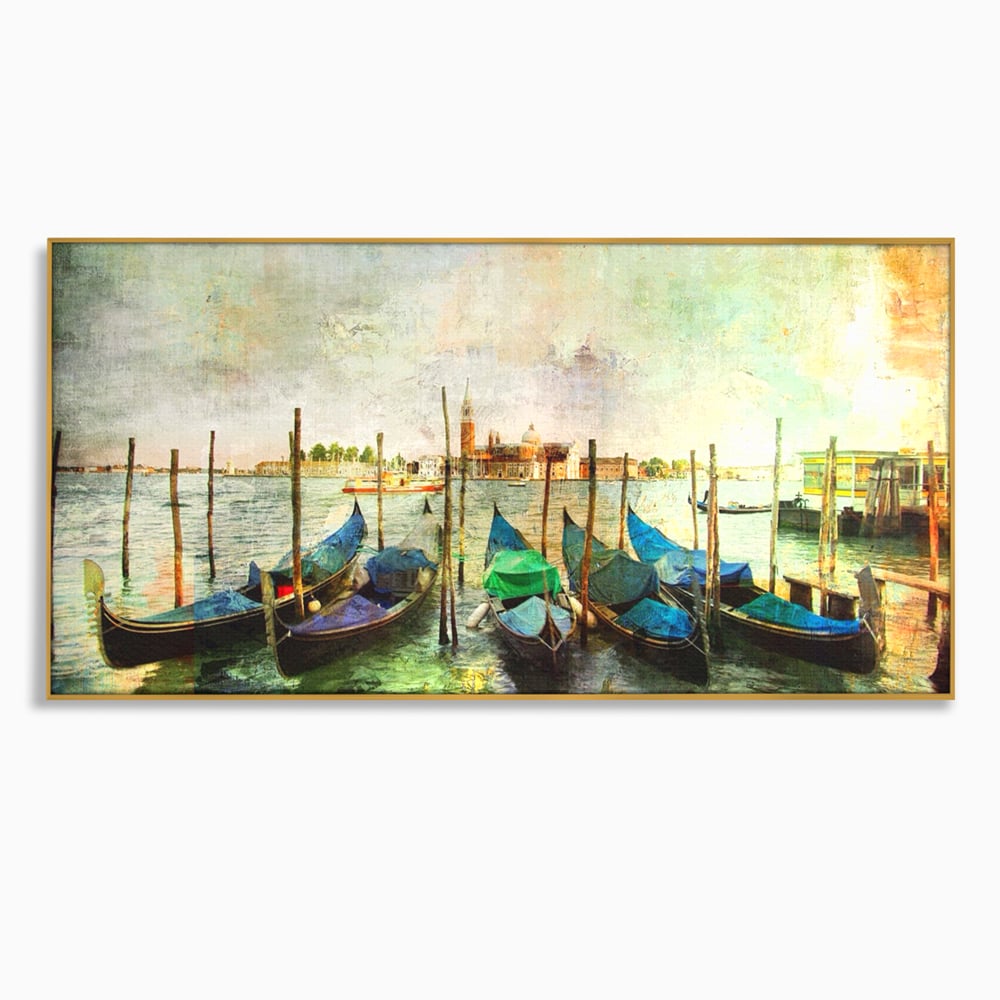 Tablou Canvas Premium LuxCanva® A1071, Barci In Port , Peisaj, Gondola, Mare, Culori Vibrante