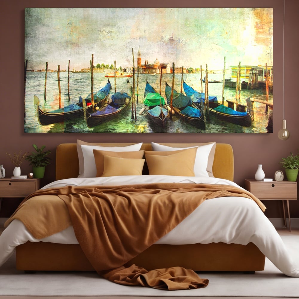Tablou Canvas Premium LuxCanva® A1071, Barci In Port , Peisaj, Gondola, Mare, Culori Vibrante