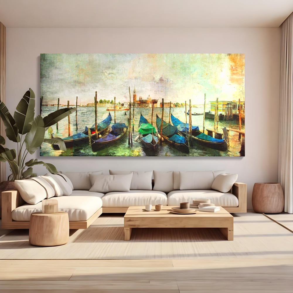Tablou Canvas Premium LuxCanva® A1071, Barci In Port , Peisaj, Gondola, Mare, Culori Vibrante