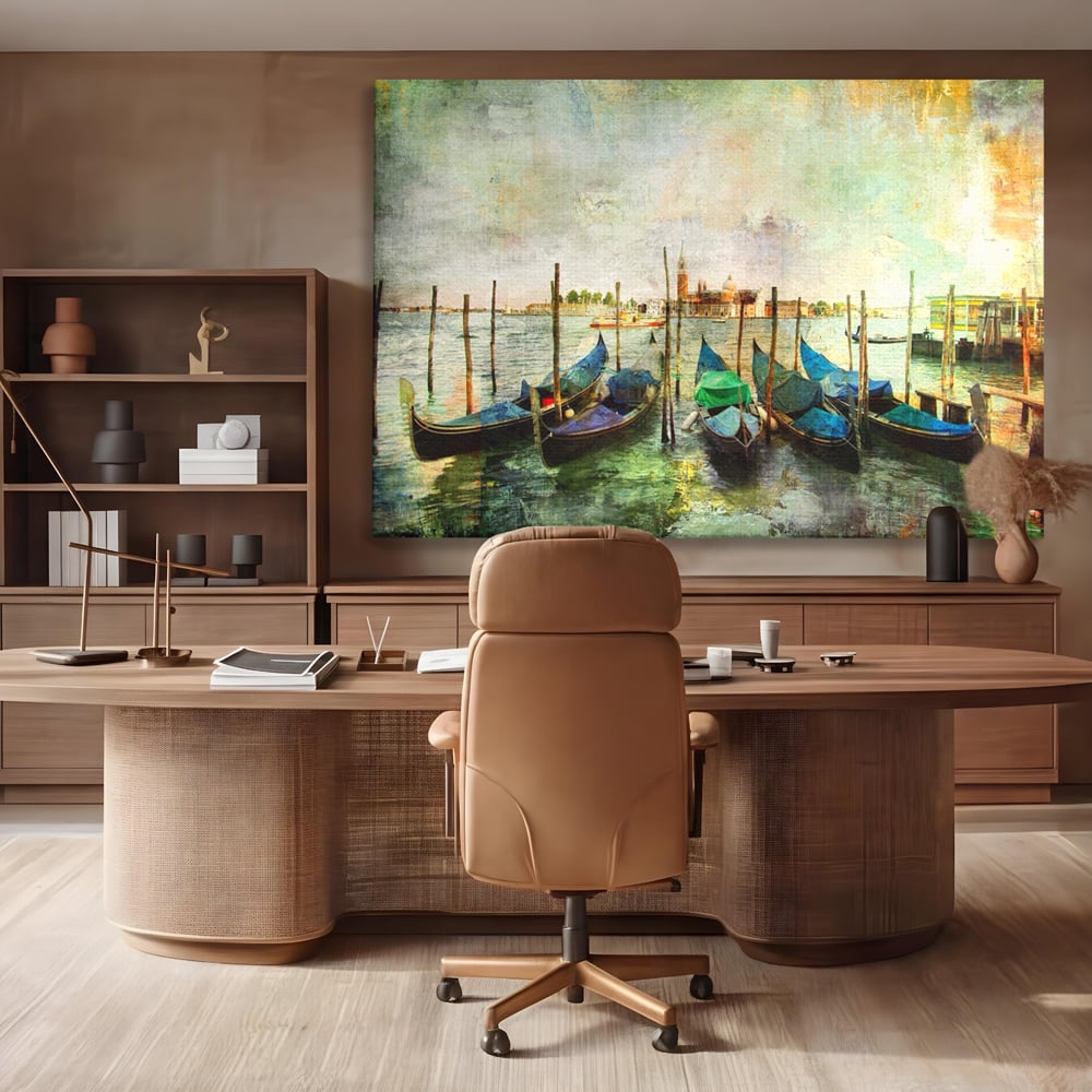 Tablou Canvas Premium LuxCanva® A1071, Barci In Port , Peisaj, Gondola, Mare, Culori Vibrante