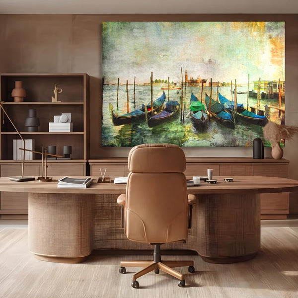 Tablou Canvas Premium LuxCanva® A1071, Barci In Port , Peisaj, Gondola, Mare, Culori Vibrante