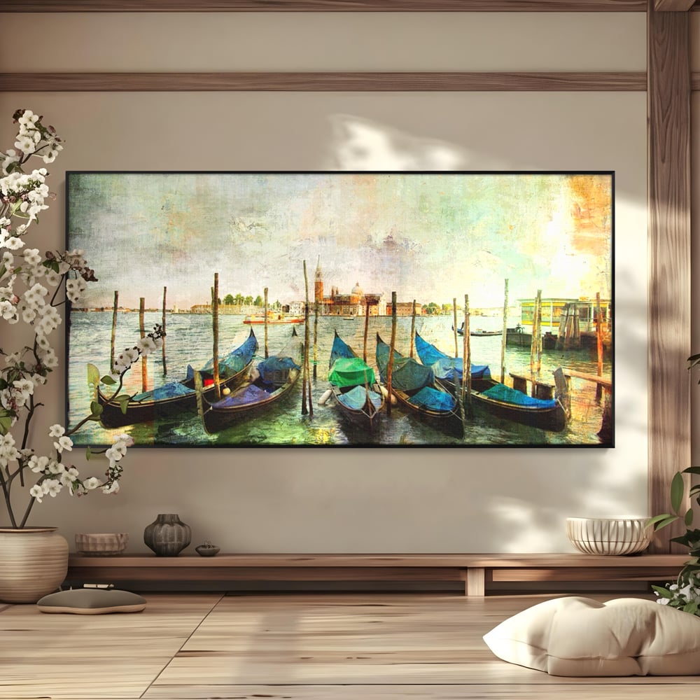 Tablou Canvas Premium LuxCanva® A1071, Barci In Port , Peisaj, Gondola, Mare, Culori Vibrante