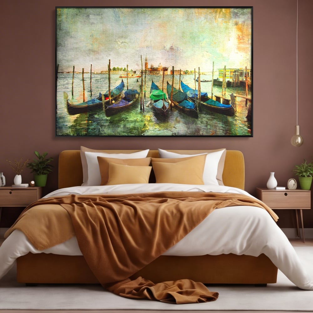 Tablou Canvas Premium LuxCanva® A1071, Barci In Port , Peisaj, Gondola, Mare, Culori Vibrante