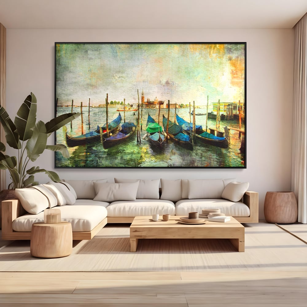 Tablou Canvas Premium LuxCanva® A1071, Barci In Port , Peisaj, Gondola, Mare, Culori Vibrante