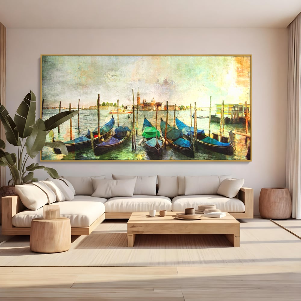 Tablou Canvas Premium LuxCanva® A1071, Barci In Port , Peisaj, Gondola, Mare, Culori Vibrante