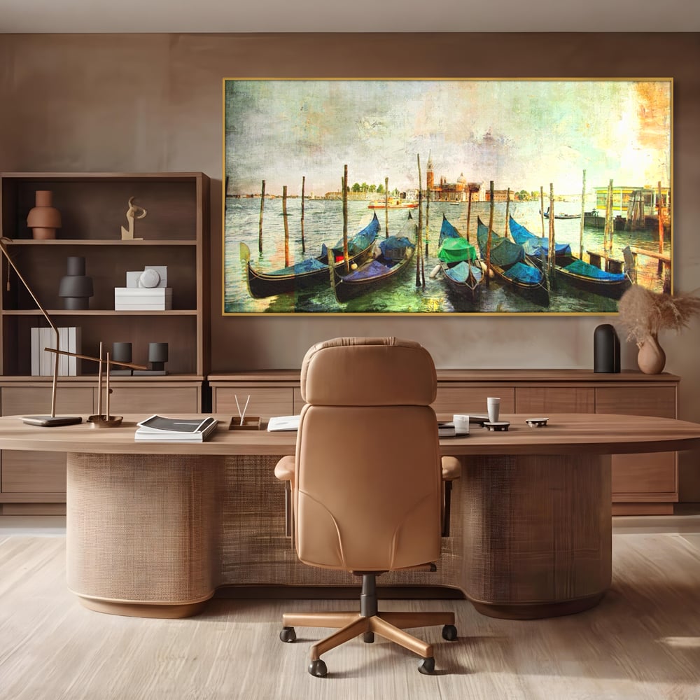 Tablou Canvas Premium LuxCanva® A1071, Barci In Port , Peisaj, Gondola, Mare, Culori Vibrante