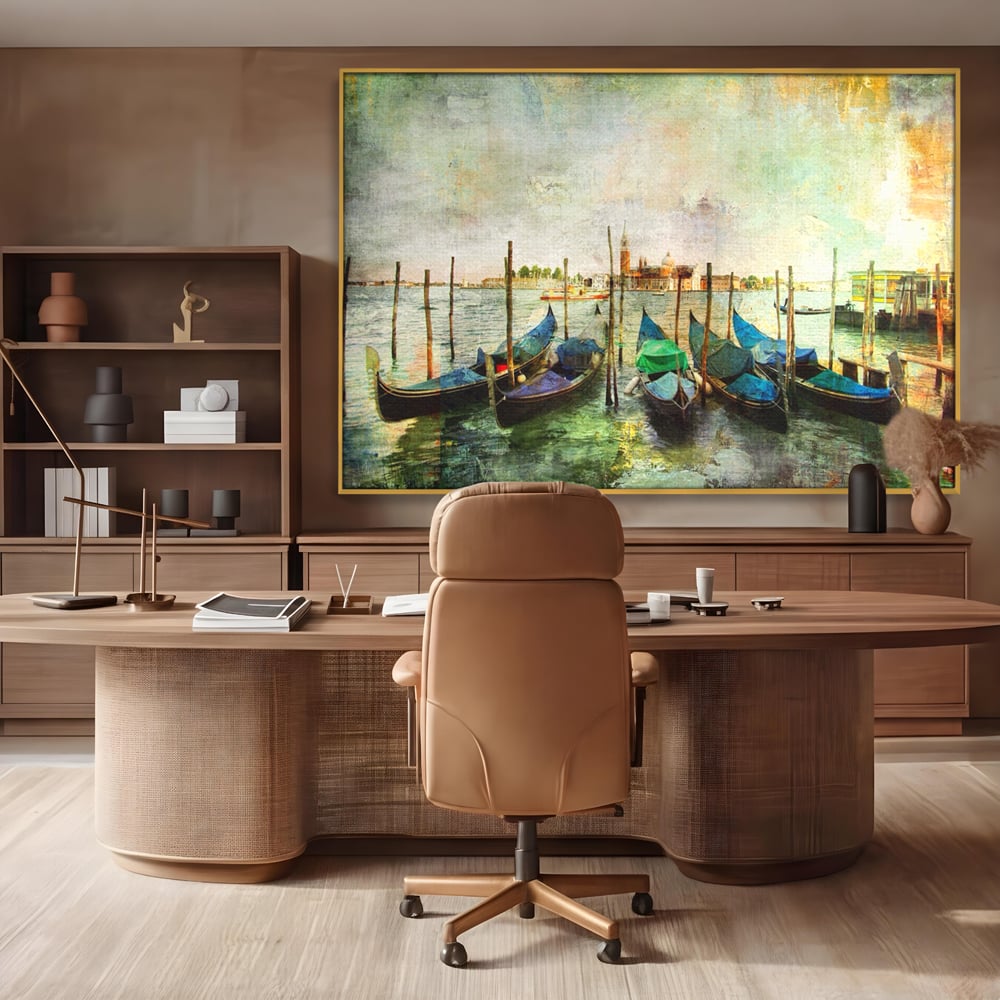 Tablou Canvas Premium LuxCanva® A1071, Barci In Port , Peisaj, Gondola, Mare, Culori Vibrante