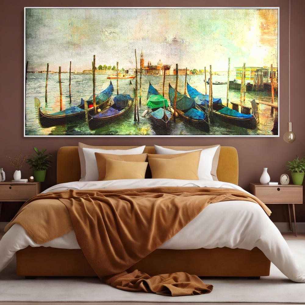 Tablou Canvas Premium LuxCanva® A1071, Barci In Port , Peisaj, Gondola, Mare, Culori Vibrante