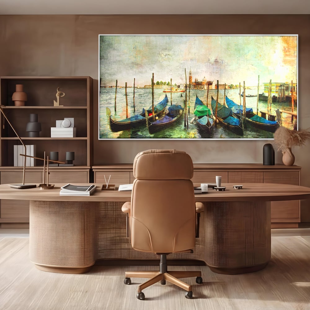 Tablou Canvas Premium LuxCanva® A1071, Barci In Port , Peisaj, Gondola, Mare, Culori Vibrante