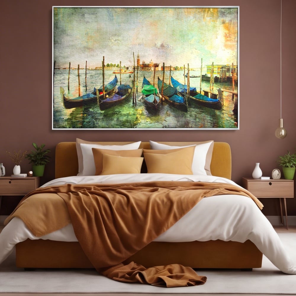 Tablou Canvas Premium LuxCanva® A1071, Barci In Port , Peisaj, Gondola, Mare, Culori Vibrante