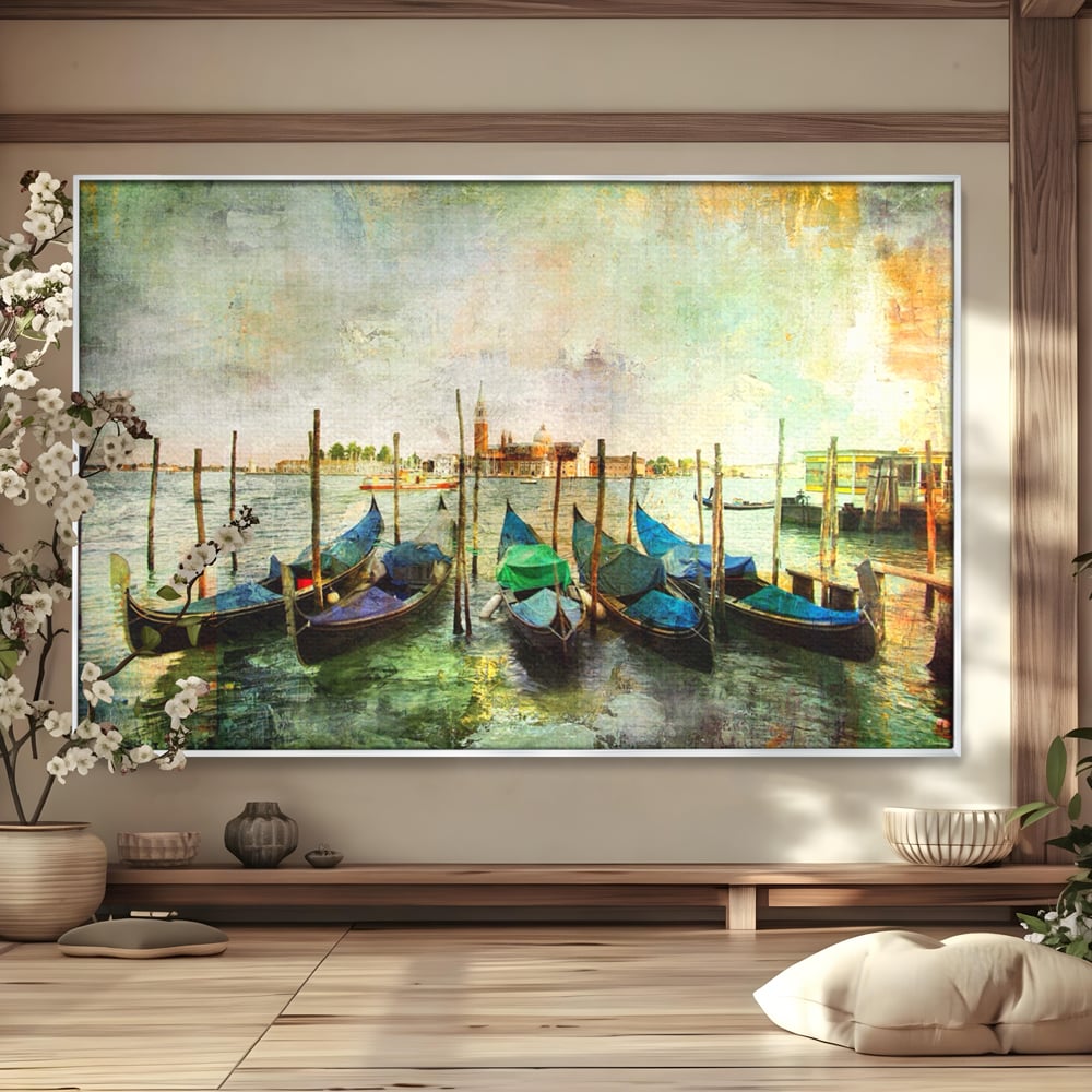 Tablou Canvas Premium LuxCanva® A1071, Barci In Port , Peisaj, Gondola, Mare, Culori Vibrante