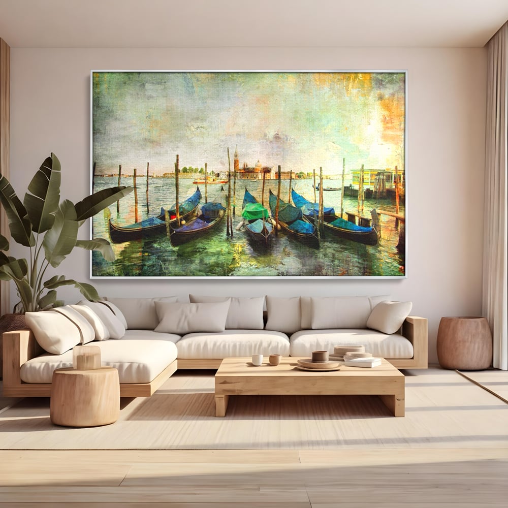 Tablou Canvas Premium LuxCanva® A1071, Barci In Port , Peisaj, Gondola, Mare, Culori Vibrante