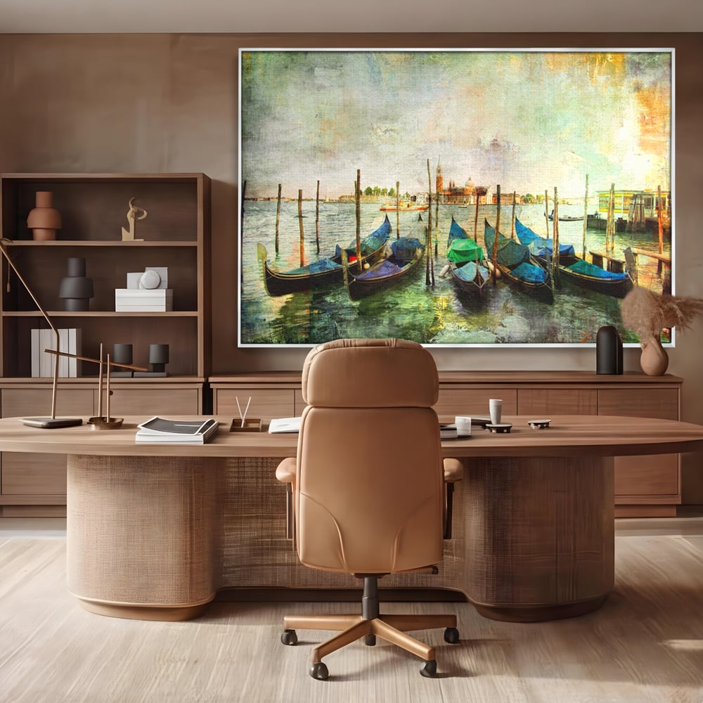 Tablou Canvas Premium LuxCanva® A1071, Barci In Port , Peisaj, Gondola, Mare, Culori Vibrante