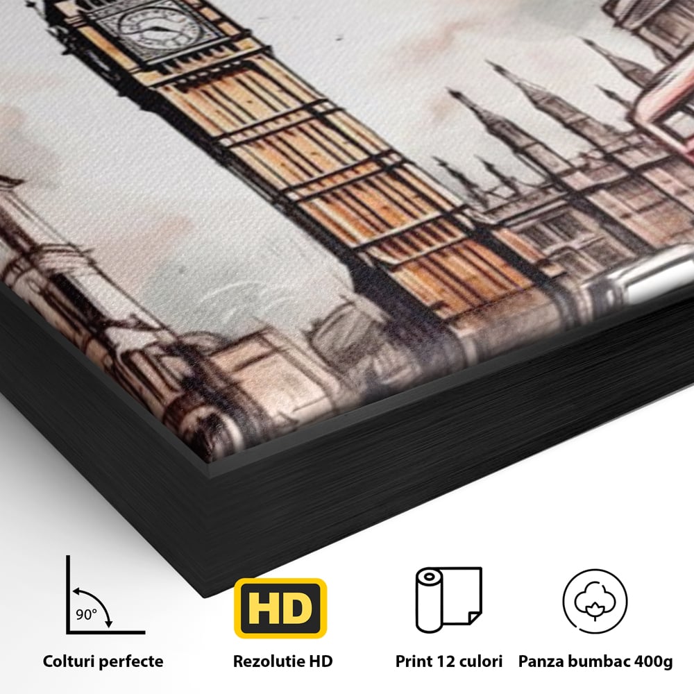 Tablou Canvas Premium LuxCanva® A1072, Big Ben , Londra, Marele Ben, City Bus, Culori Vibrante