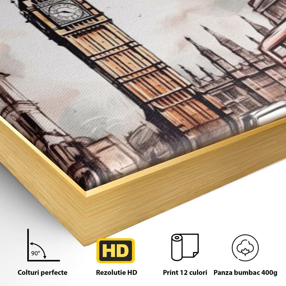 Tablou Canvas Premium LuxCanva® A1072, Big Ben , Londra, Marele Ben, City Bus, Culori Vibrante