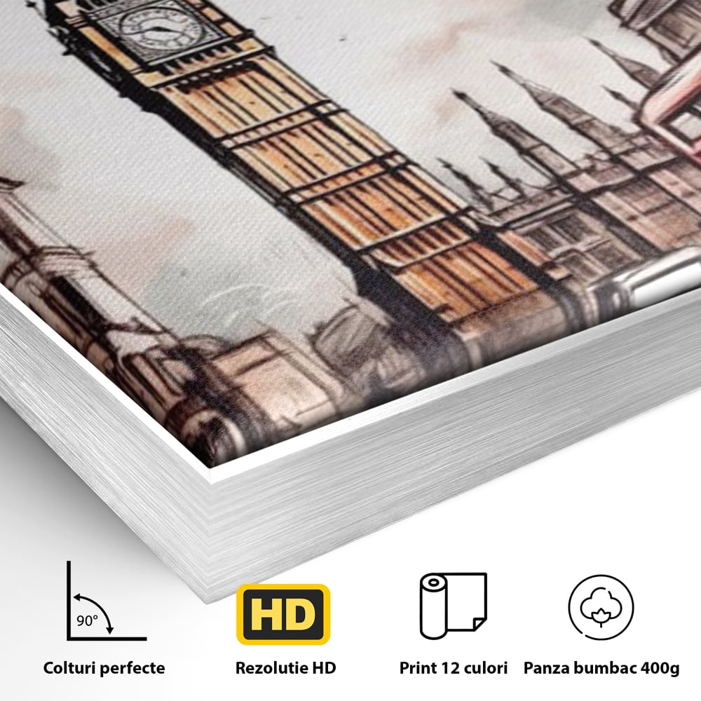 Tablou Canvas Premium LuxCanva® A1072, Big Ben , Londra, Marele Ben, City Bus, Culori Vibrante