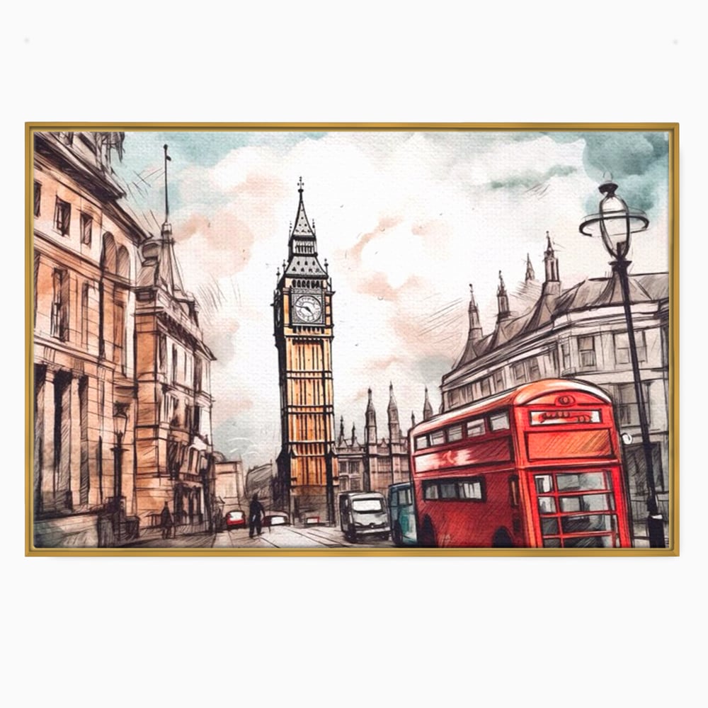 Tablou Canvas Premium LuxCanva® A1072, Big Ben , Londra, Marele Ben, City Bus, Culori Vibrante