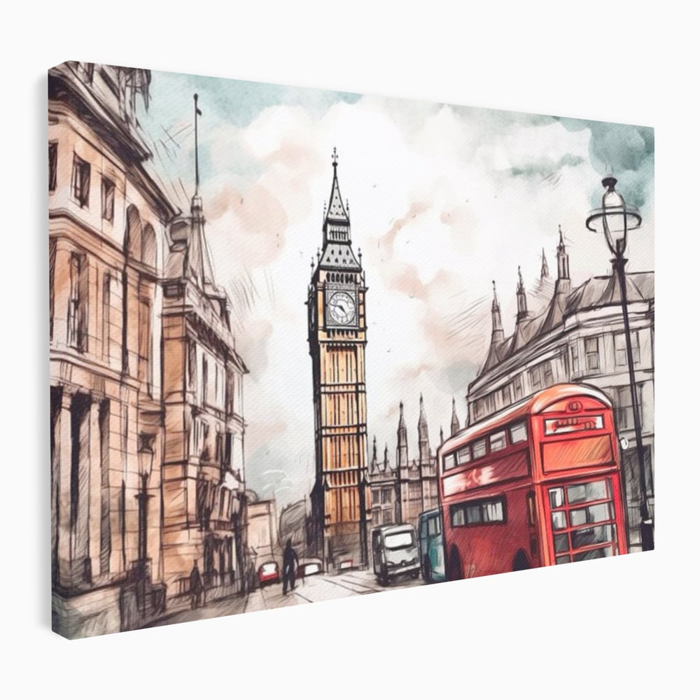 Tablou Canvas Premium LuxCanva® A1072, Big Ben , Londra, Marele Ben, City Bus, Culori Vibrante