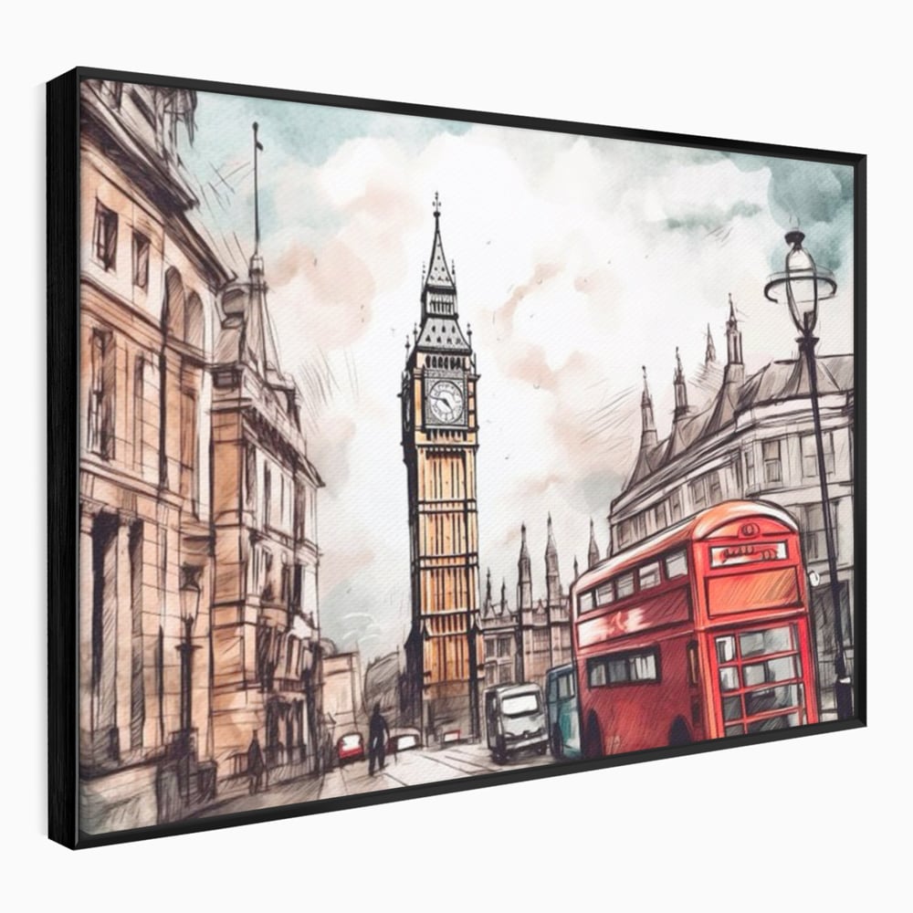 Tablou Canvas Premium LuxCanva® A1072, Big Ben , Londra, Marele Ben, City Bus, Culori Vibrante