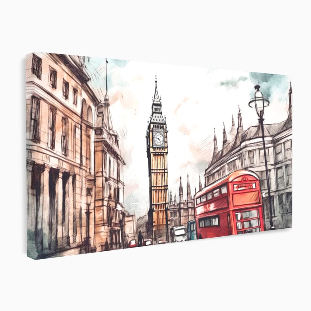 Tablou Canvas Premium LuxCanva® A1072, Big Ben , Londra, Marele Ben, City Bus, Culori Vibrante
