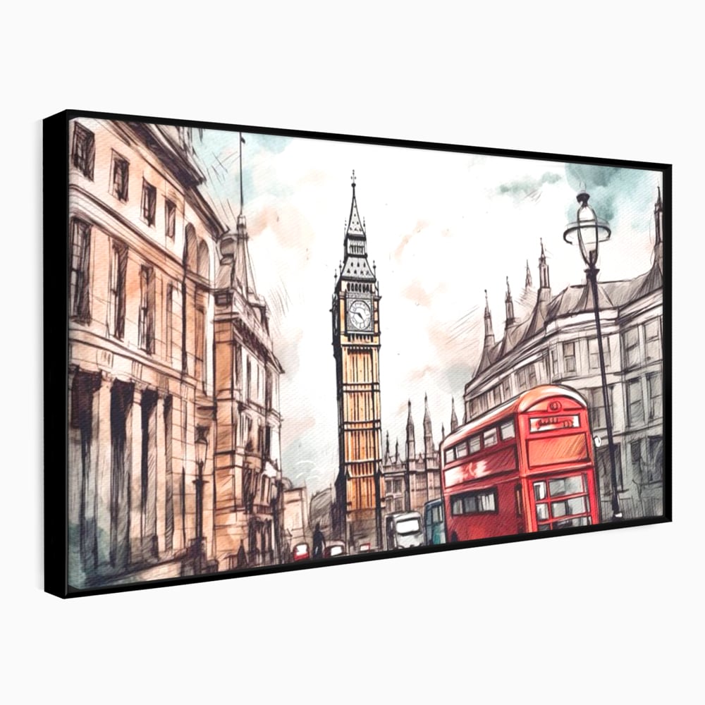 Tablou Canvas Premium LuxCanva® A1072, Big Ben , Londra, Marele Ben, City Bus, Culori Vibrante