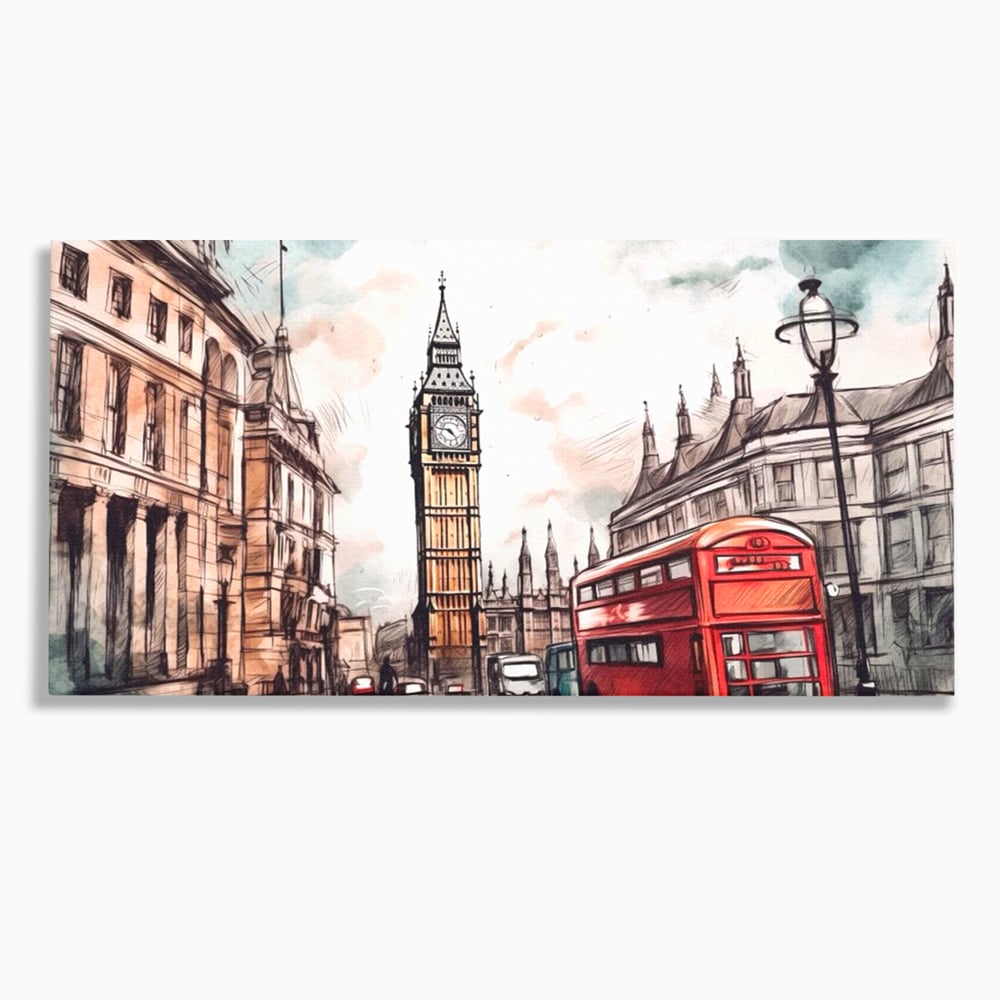 Tablou Canvas Premium LuxCanva® A1072, Big Ben , Londra, Marele Ben, City Bus, Culori Vibrante
