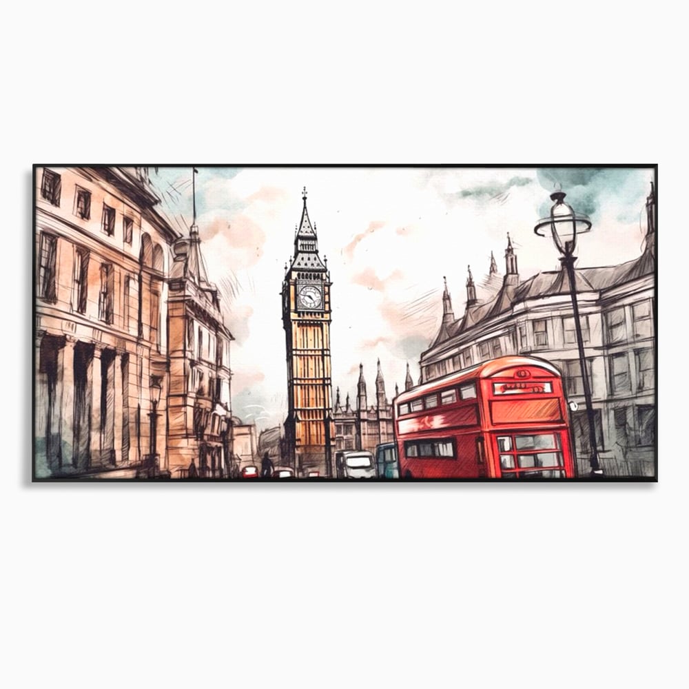 Tablou Canvas Premium LuxCanva® A1072, Big Ben , Londra, Marele Ben, City Bus, Culori Vibrante