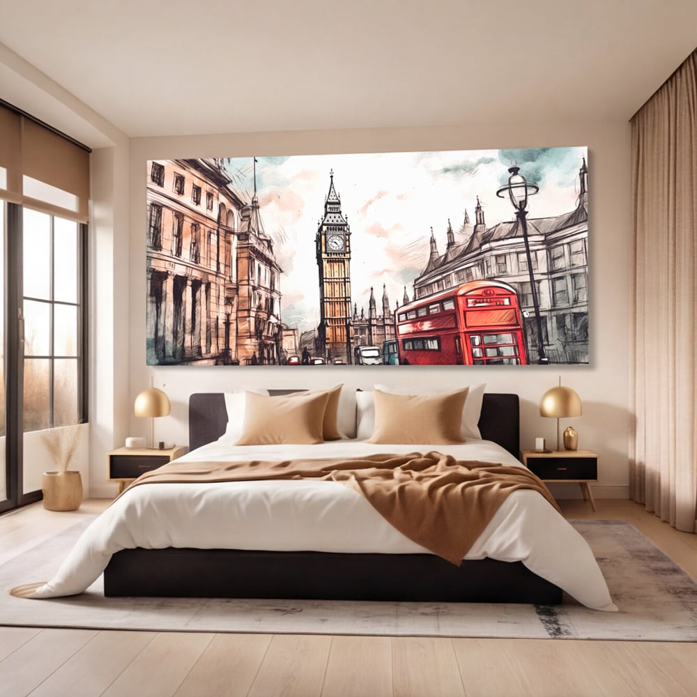Tablou Canvas Premium LuxCanva® A1072, Big Ben , Londra, Marele Ben, City Bus, Culori Vibrante
