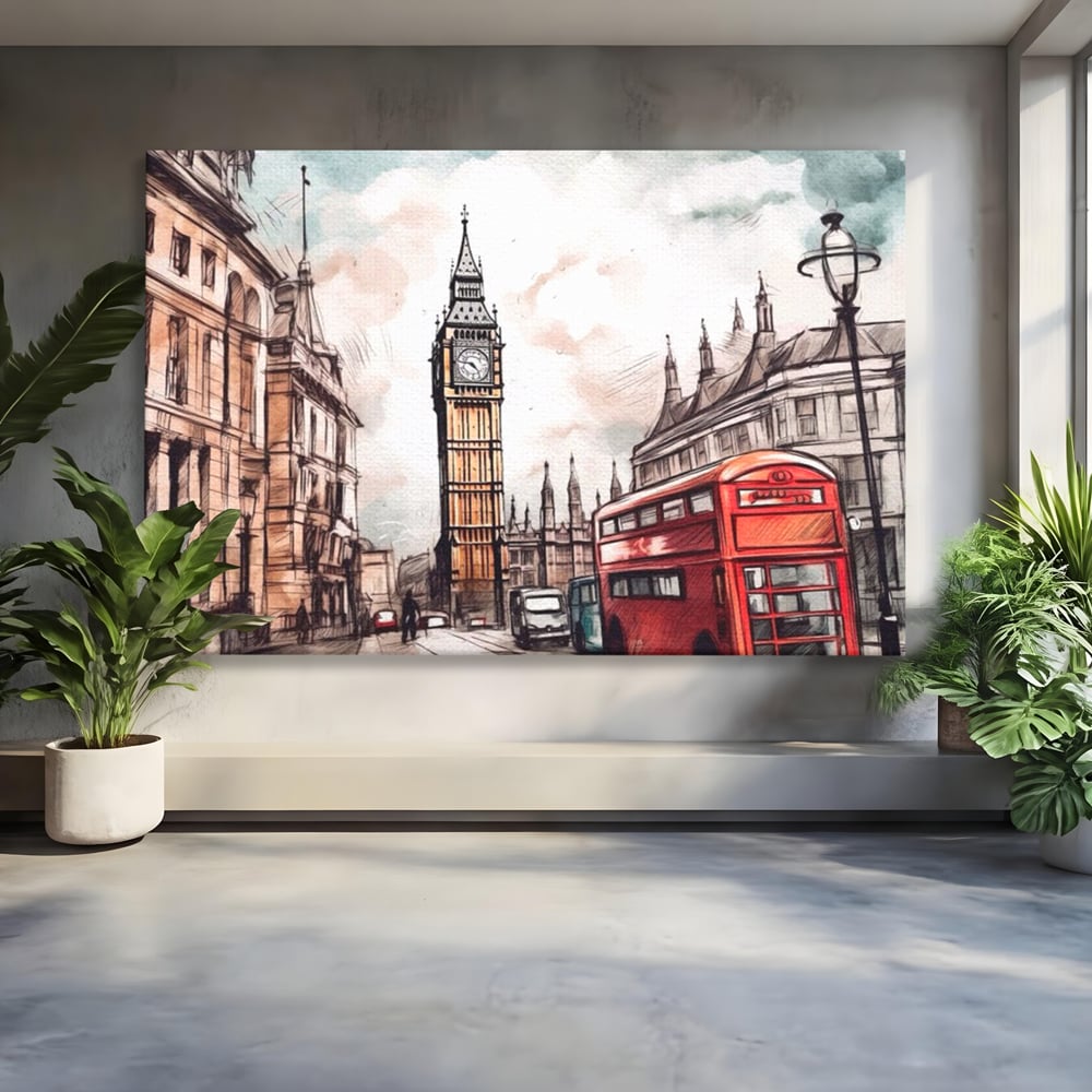 Tablou Canvas Premium LuxCanva® A1072, Big Ben , Londra, Marele Ben, City Bus, Culori Vibrante