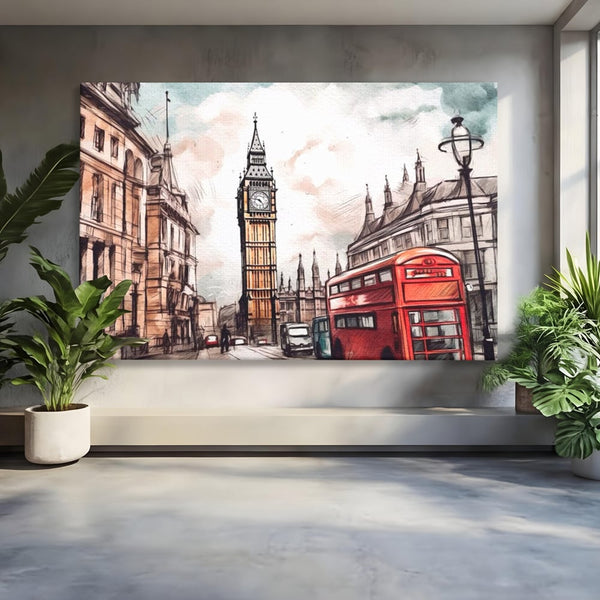 Tablou Canvas Premium LuxCanva® A1072, Big Ben , Londra, Marele Ben, City Bus, Culori Vibrante