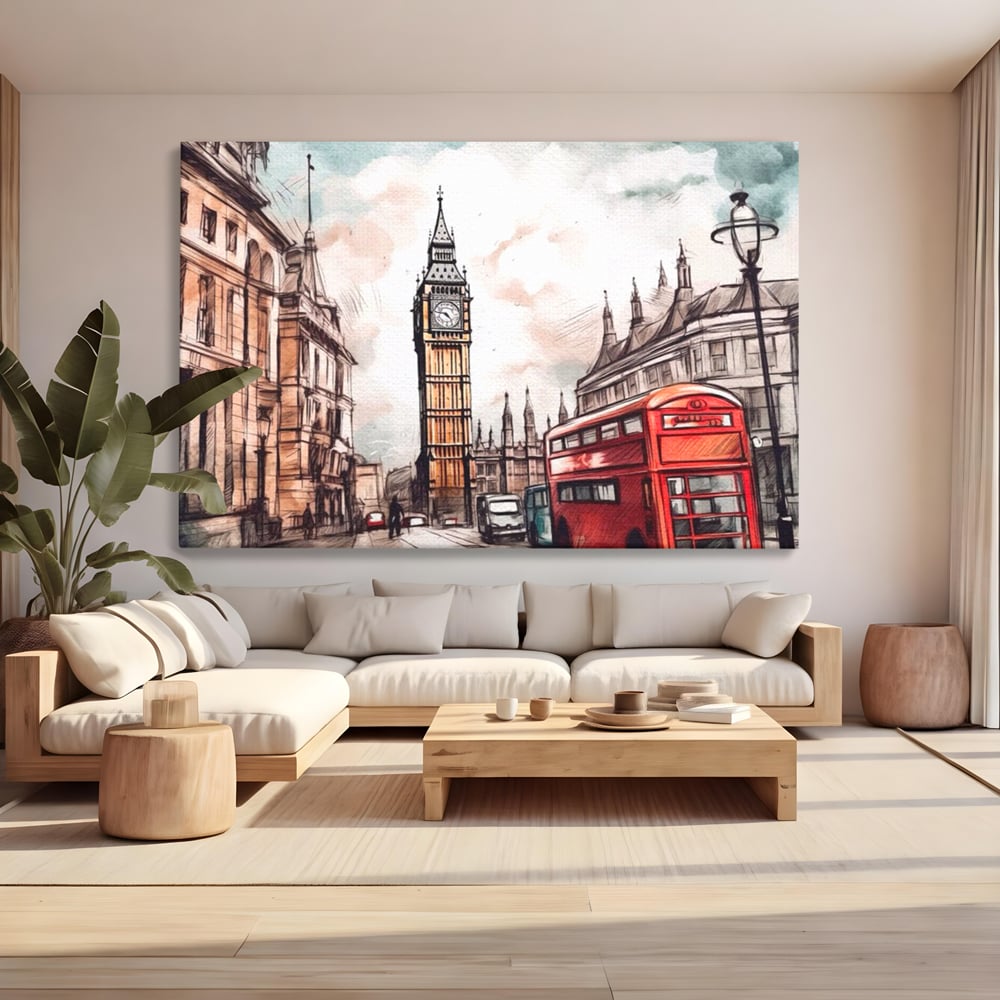 Tablou Canvas Premium LuxCanva® A1072, Big Ben , Londra, Marele Ben, City Bus, Culori Vibrante