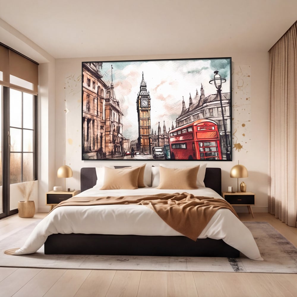 Tablou Canvas Premium LuxCanva® A1072, Big Ben , Londra, Marele Ben, City Bus, Culori Vibrante