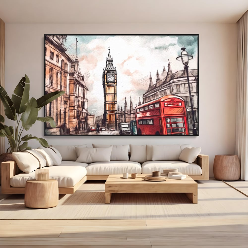 Tablou Canvas Premium LuxCanva® A1072, Big Ben , Londra, Marele Ben, City Bus, Culori Vibrante