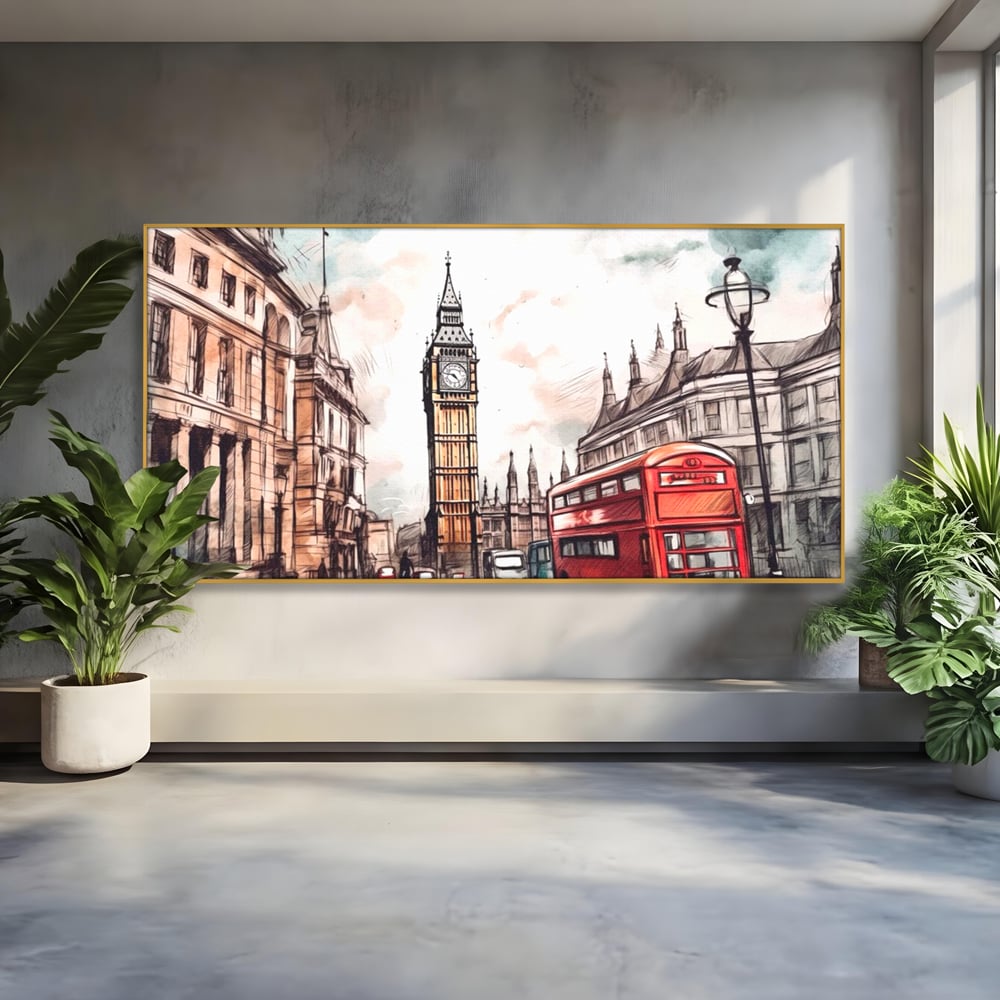 Tablou Canvas Premium LuxCanva® A1072, Big Ben , Londra, Marele Ben, City Bus, Culori Vibrante