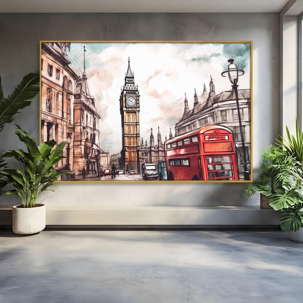 Tablou Canvas Premium LuxCanva® A1072, Big Ben , Londra, Marele Ben, City Bus, Culori Vibrante