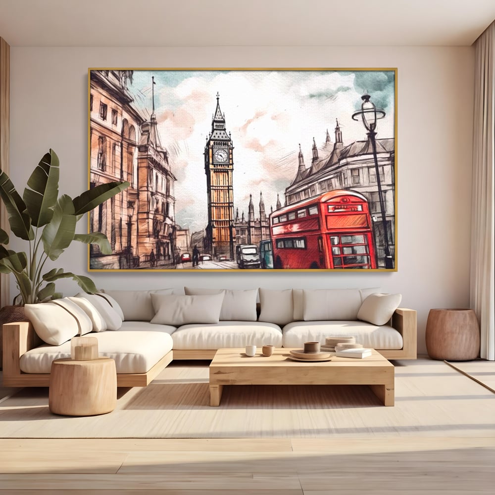 Tablou Canvas Premium LuxCanva® A1072, Big Ben , Londra, Marele Ben, City Bus, Culori Vibrante