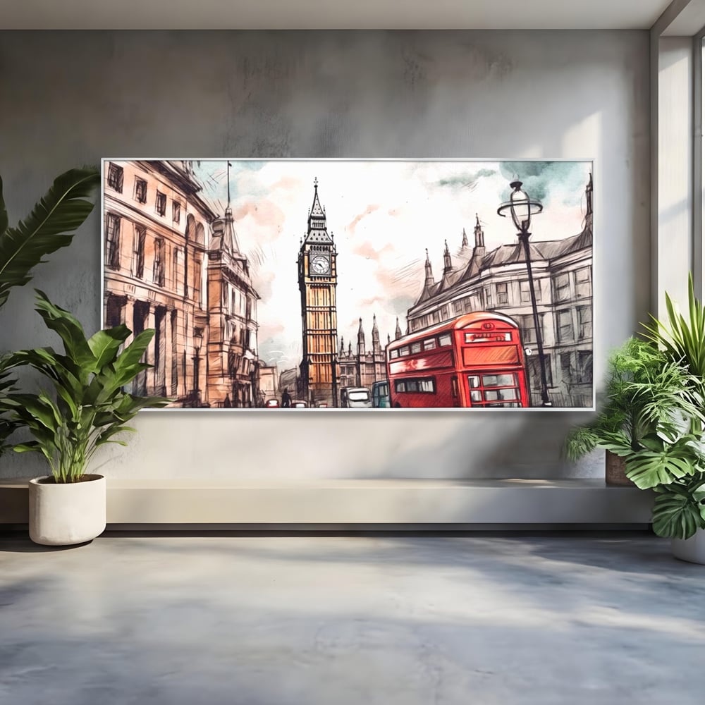 Tablou Canvas Premium LuxCanva® A1072, Big Ben , Londra, Marele Ben, City Bus, Culori Vibrante